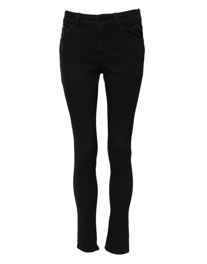 Black Cotton Skinny Mid Waisted Denim Jeans-Dolce & Gabbana-LabelTerrace.com