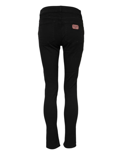 Black Cotton Skinny Mid Waisted Denim Jeans-Dolce & Gabbana-LabelTerrace.com