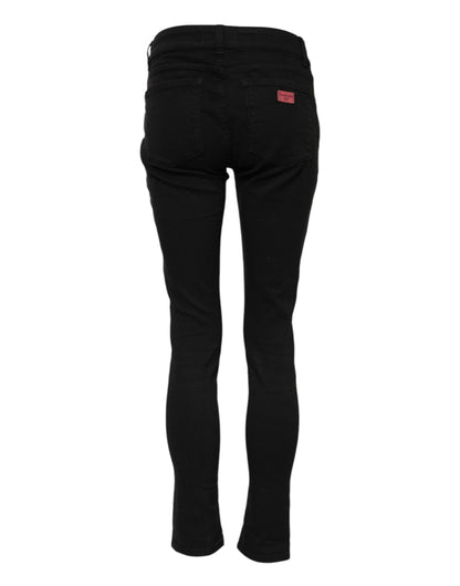 Black Cotton Skinny Mid Waisted Denim Jeans-Dolce & Gabbana-LabelTerrace.com