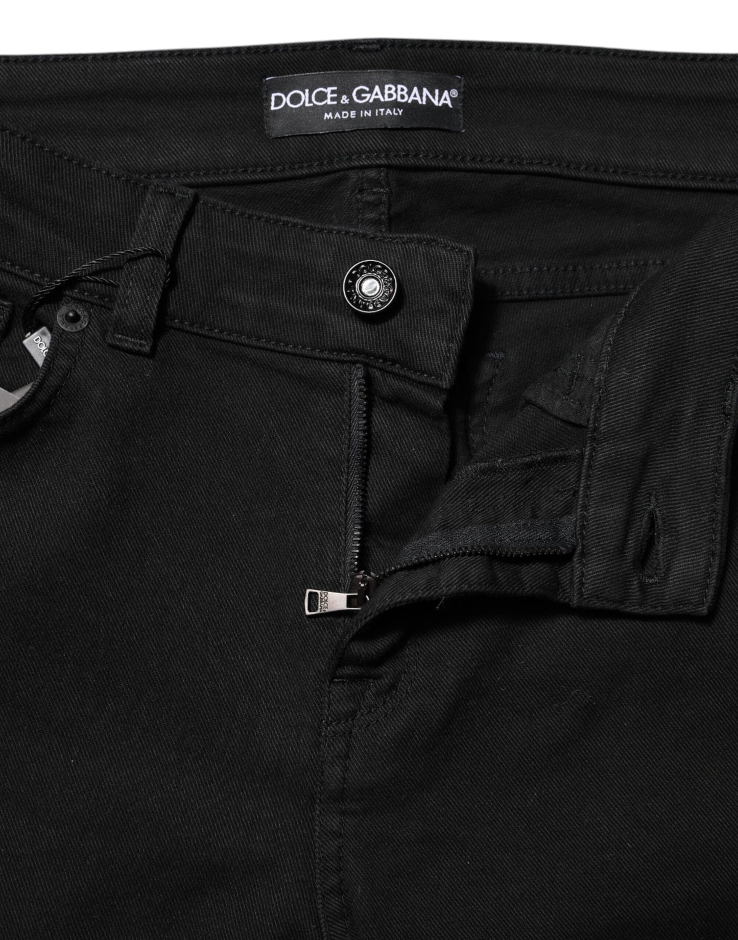 Black Cotton Skinny Mid Waisted Denim Jeans-Dolce & Gabbana-LabelTerrace.com