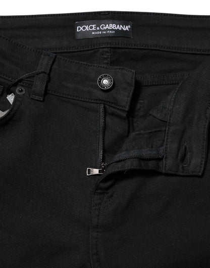 Black Cotton Skinny Mid Waisted Denim Jeans-Dolce & Gabbana-LabelTerrace.com