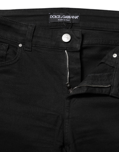 Black Cotton Skinny Mid Waisted Denim Jeans-Dolce & Gabbana-LabelTerrace.com