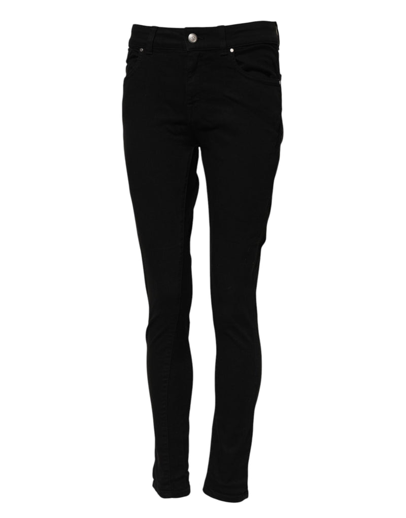 Black Cotton Skinny Mid Waisted Denim Jeans-Dolce & Gabbana-LabelTerrace.com