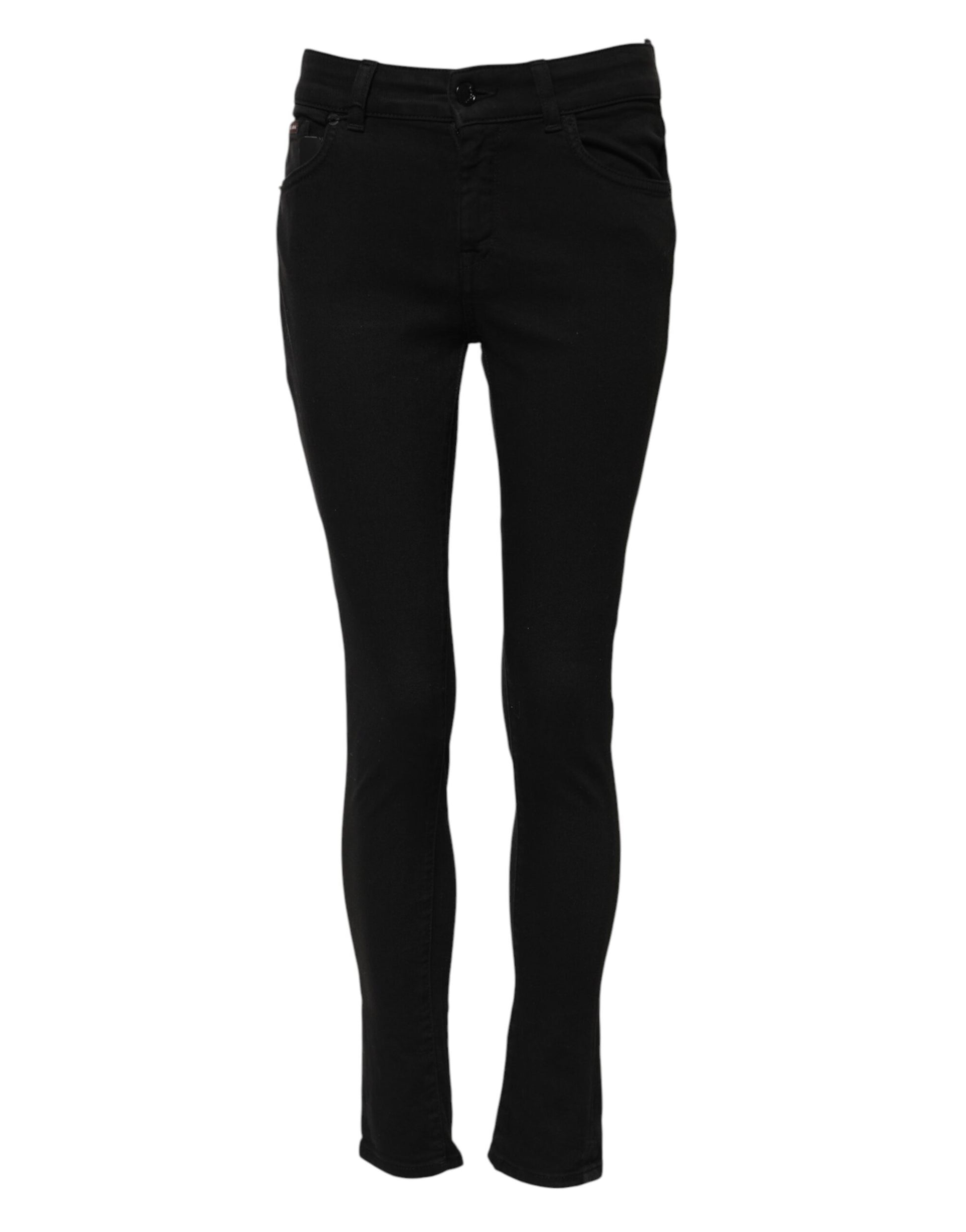 Black Cotton Skinny Mid Waisted Denim Jeans-Dolce & Gabbana-LabelTerrace.com