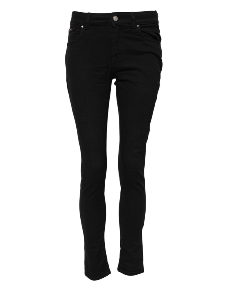 Black Cotton Skinny Mid Waisted Denim Jeans-Dolce & Gabbana-LabelTerrace.com