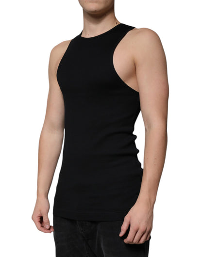 Black Cotton Sleeveless Round Neck Tank T-shirt-Dolce & Gabbana-LabelTerrace.com