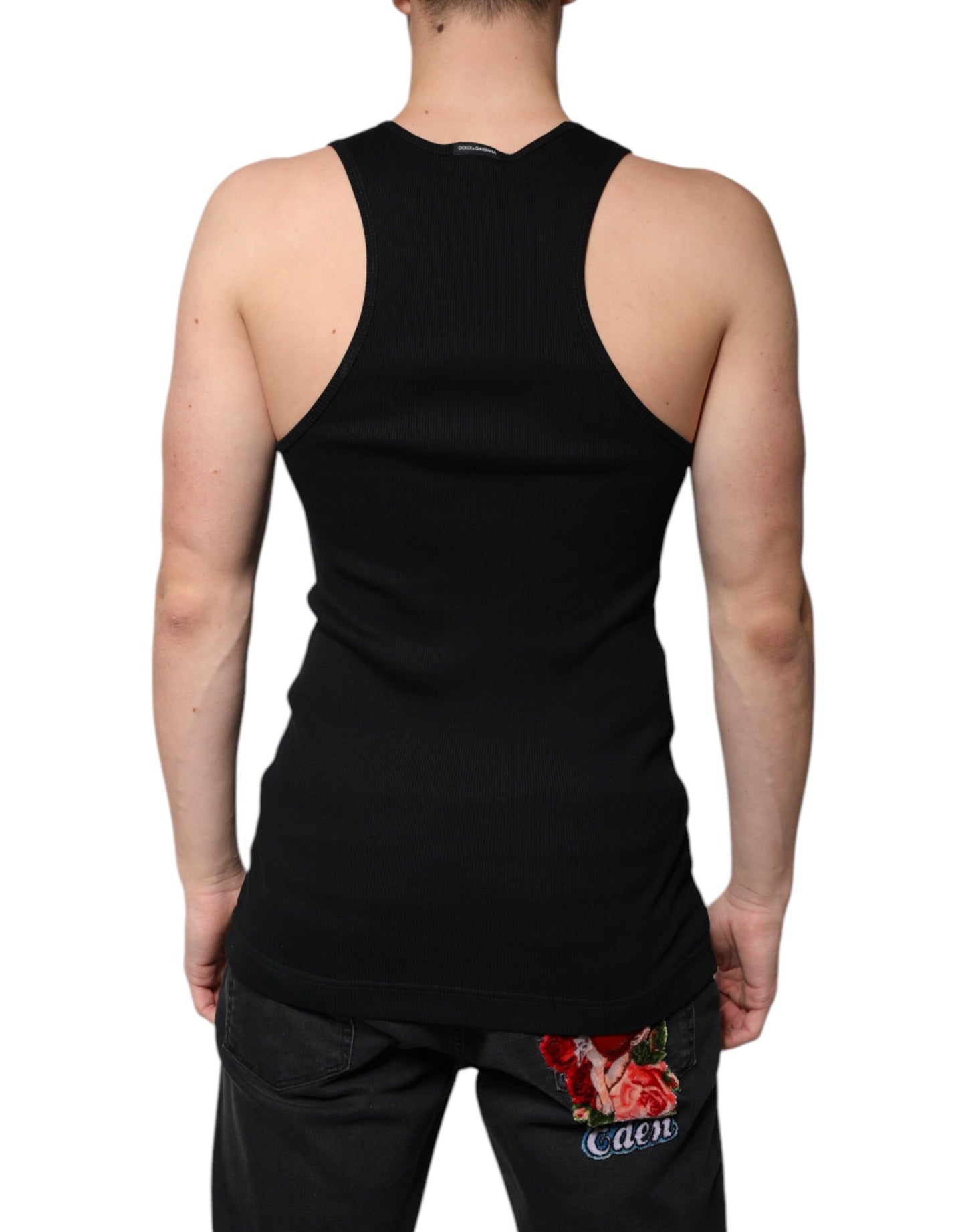 Black Cotton Sleeveless Round Neck Tank T-shirt-Dolce & Gabbana-LabelTerrace.com