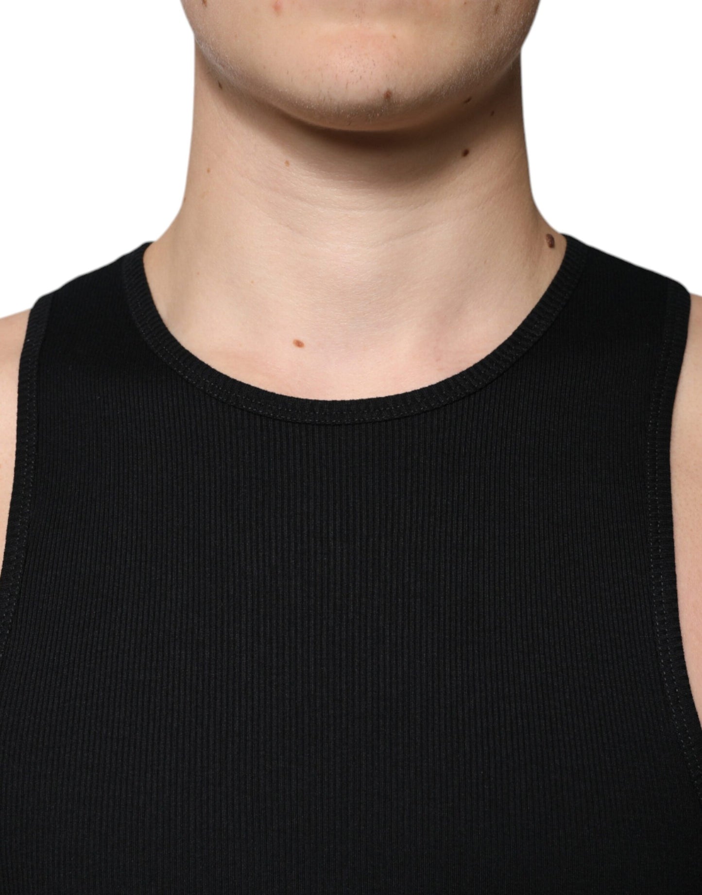 Black Cotton Sleeveless Round Neck Tank T-shirt-Dolce & Gabbana-LabelTerrace.com