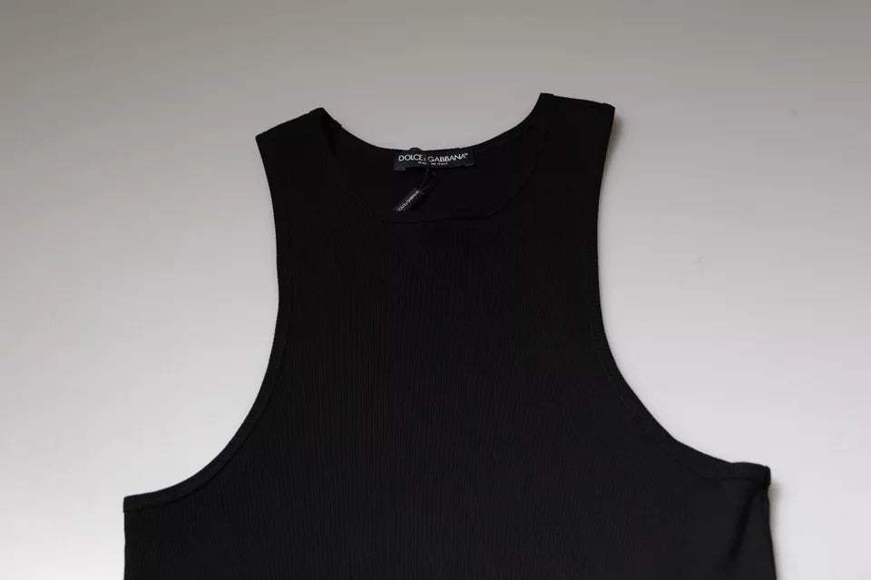 Black Cotton Sleeveless Round Neck Tank T-shirt-Dolce & Gabbana-LabelTerrace.com