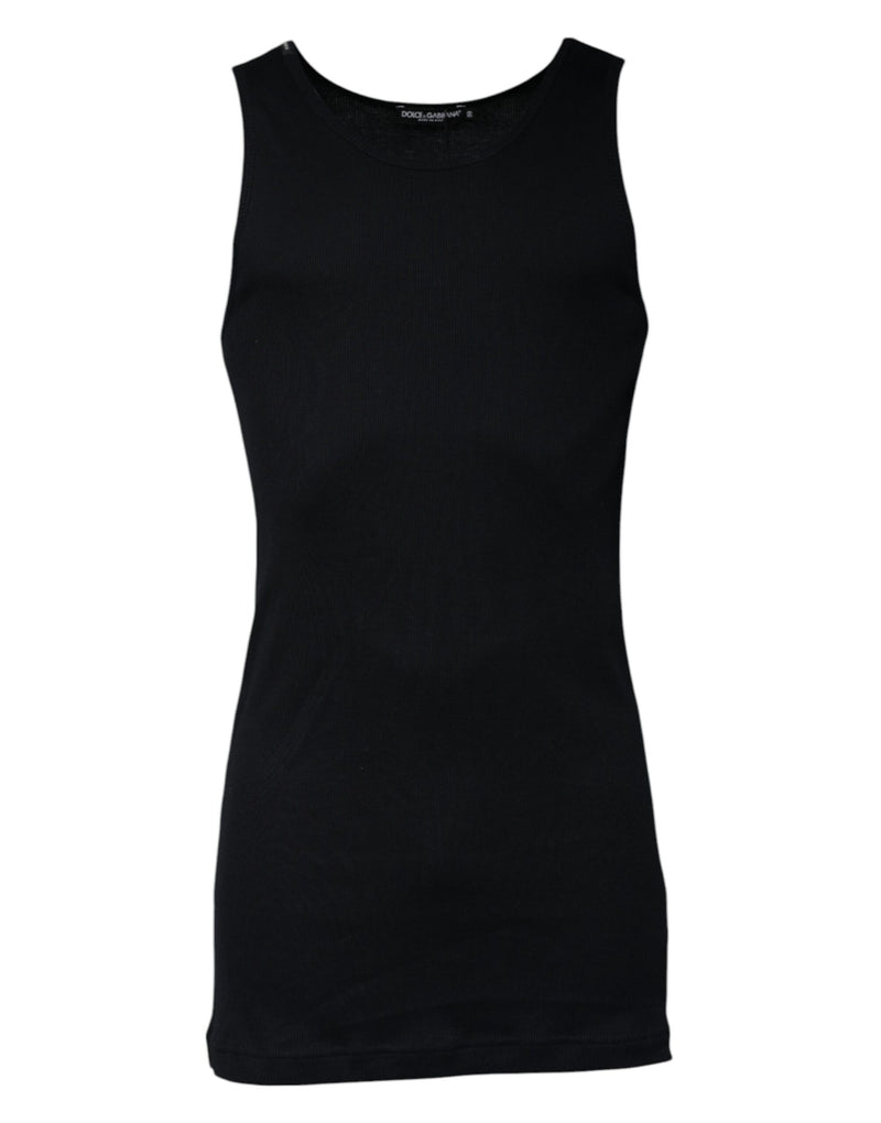 Black Cotton Sleeveless Round Neck Tank T-shirt-Dolce & Gabbana-LabelTerrace.com