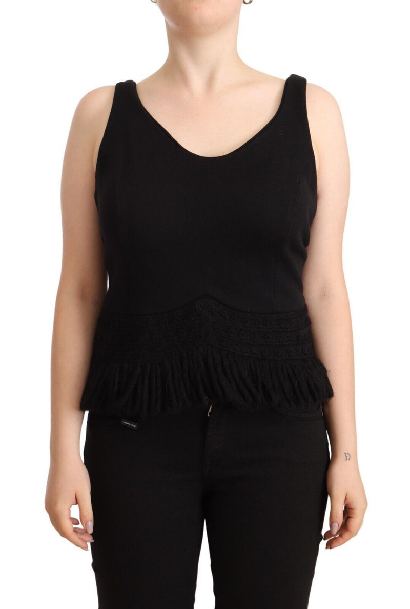 Black Cotton Sleevelesss Tank Casual Top-Ermanno Scervino-LabelTerrace.com