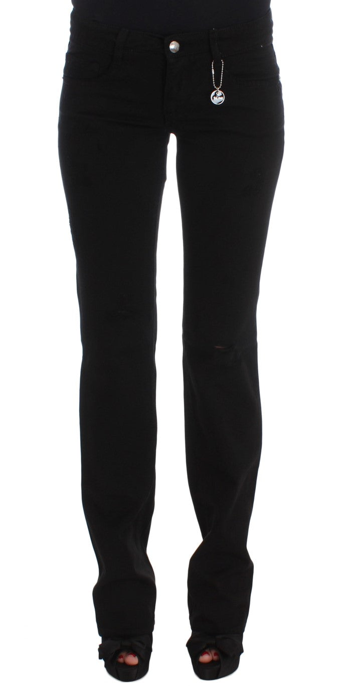 Black Cotton Slim Fit Bootcut Jeans-Costume National-LabelTerrace.com