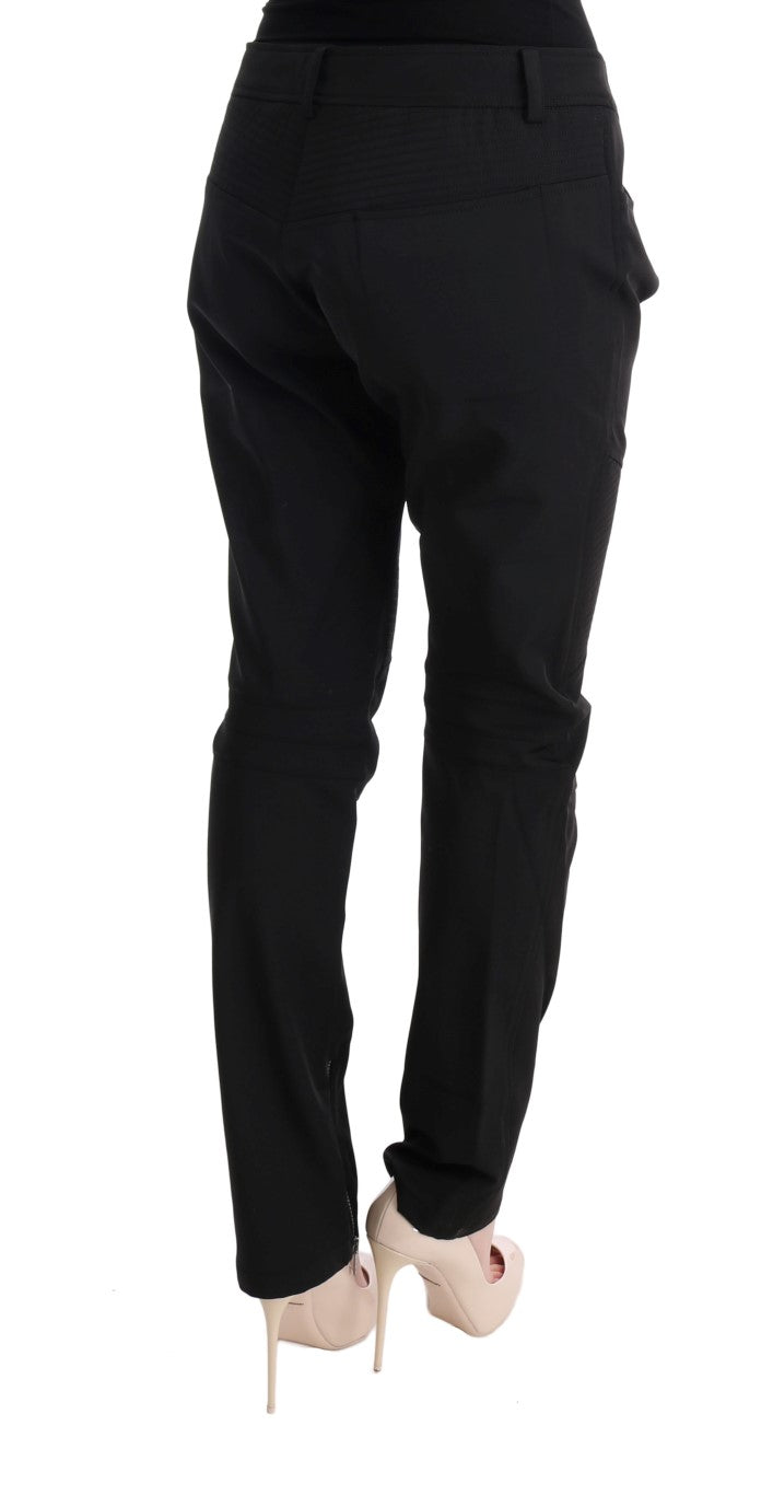 Black Cotton Slim Fit Casual Pants-Ermanno Scervino-LabelTerrace.com