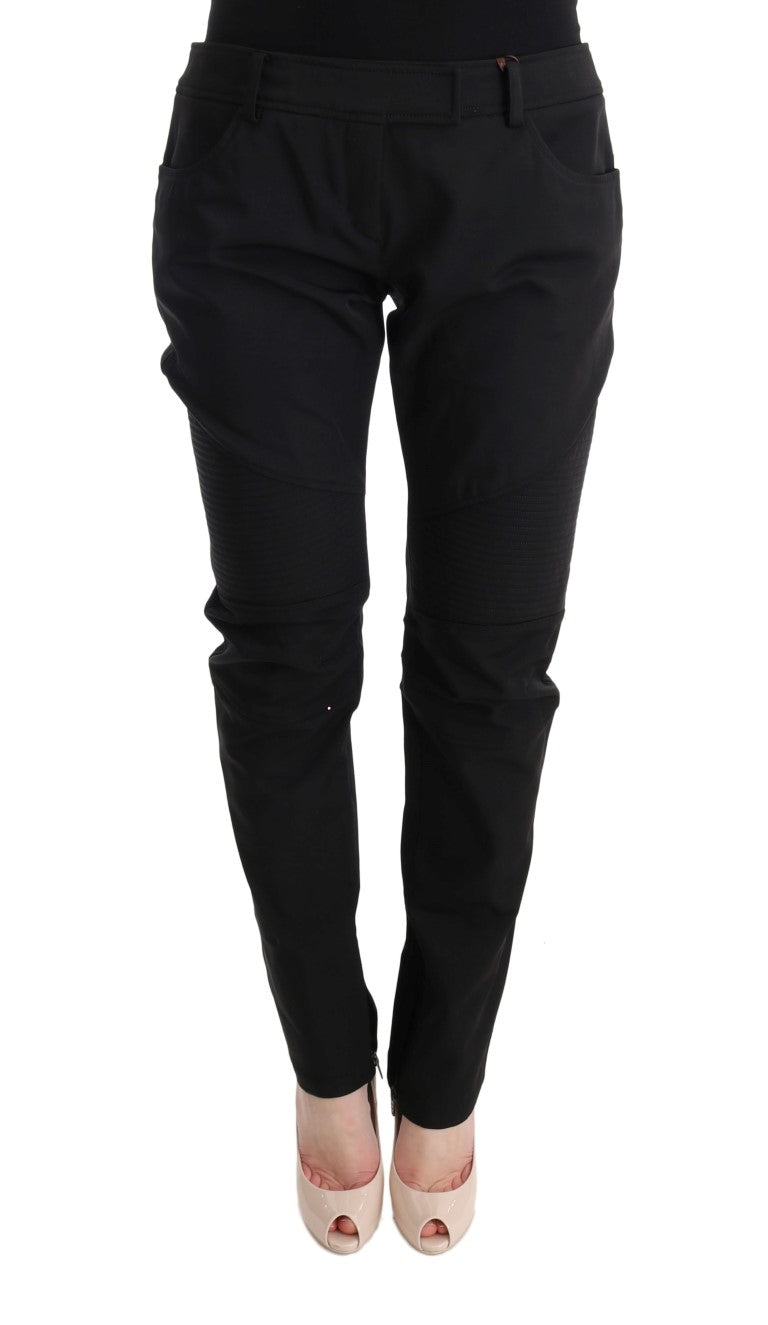Black Cotton Slim Fit Casual Pants-Ermanno Scervino-LabelTerrace.com