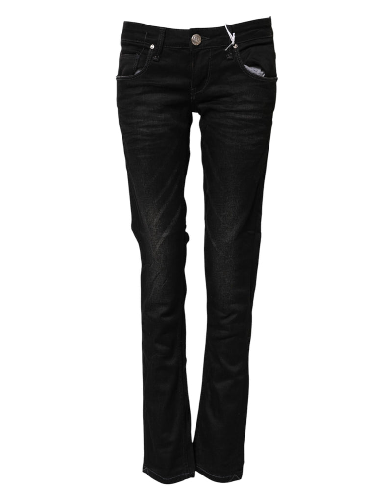 Black Cotton Slim Fit Denim Low Waist Denim Jeans-Acht-LabelTerrace.com