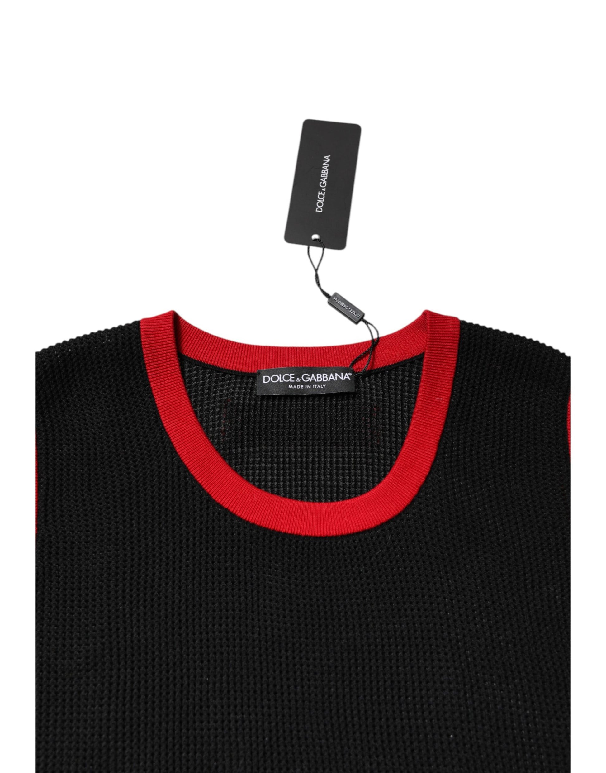Black Cotton Slim Fit Round Neck T-shirt-Dolce & Gabbana-LabelTerrace.com