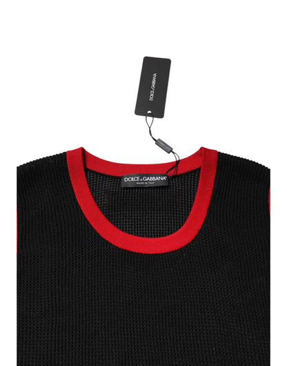 Black Cotton Slim Fit Round Neck T-shirt-Dolce & Gabbana-LabelTerrace.com