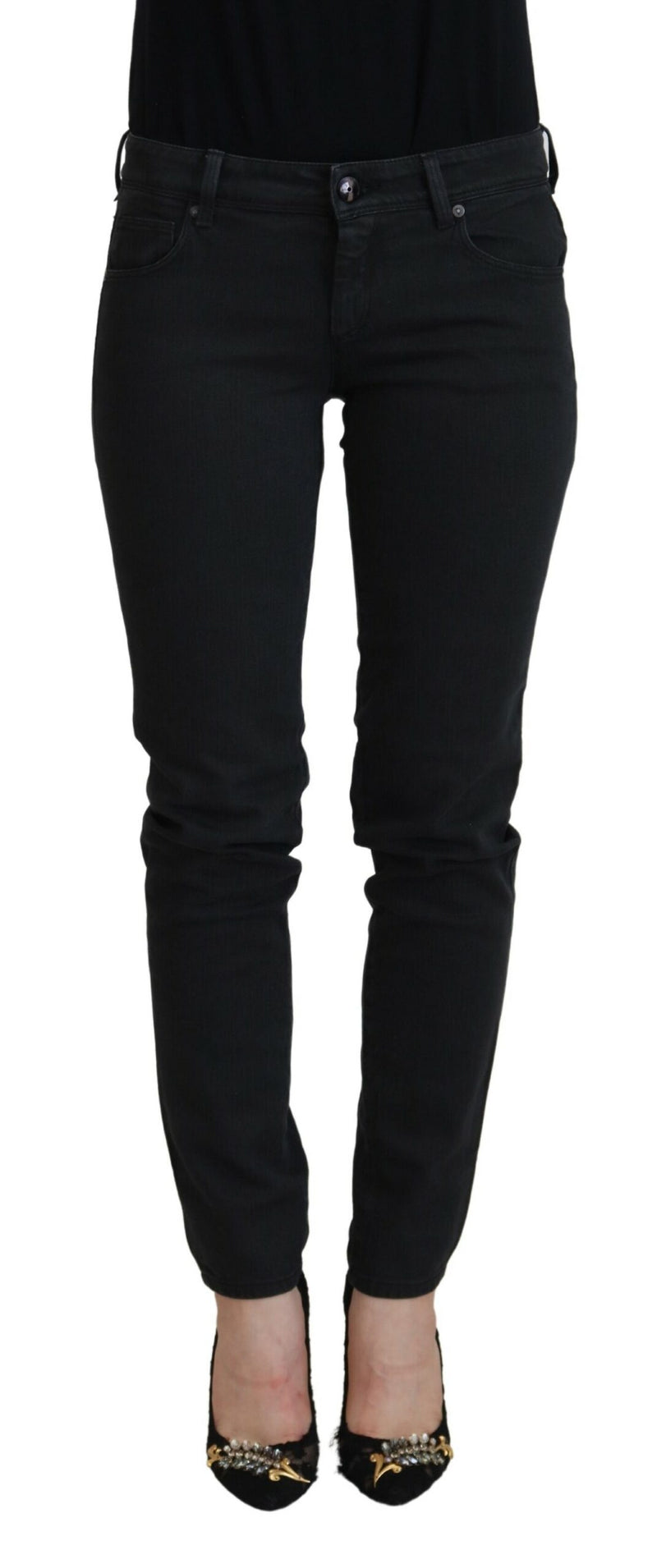 Black Cotton Slim Fit Women Denim Jeans-Ermanno Scervino-LabelTerrace.com