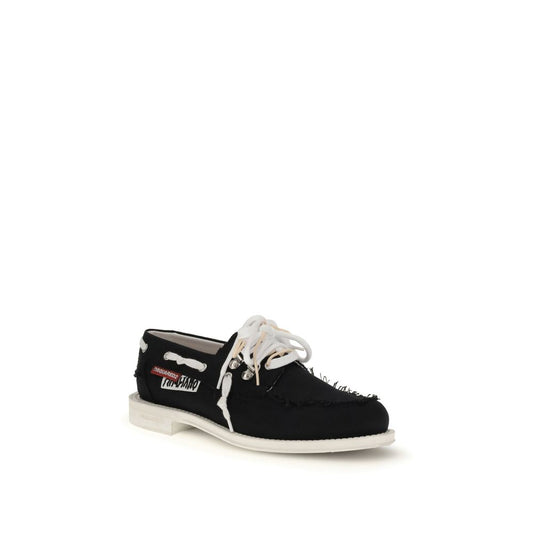 Black Cotton Slip-On Loafers