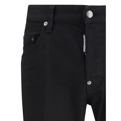 Black Cotton Straight-Leg Jeans