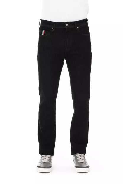 Black Cotton Straight-Leg Jeans