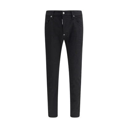 Black Cotton Straight-Leg Jeans