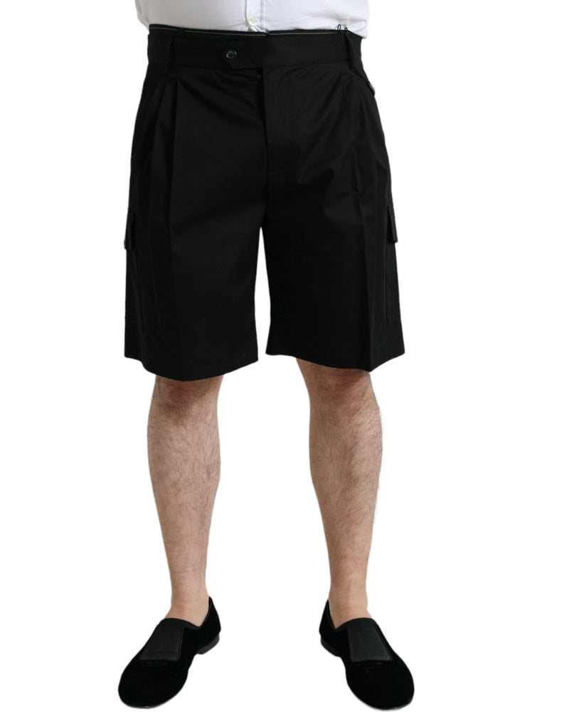 Black Cotton Stretch Cargo Bermuda Shorts-Dolce & Gabbana-LabelTerrace.com
