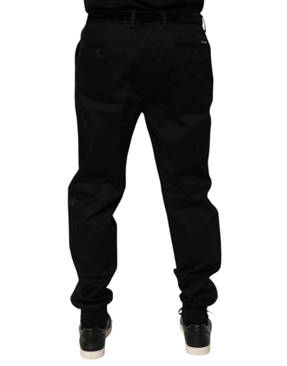 Black Cotton Stretch Casual Trouser Pants