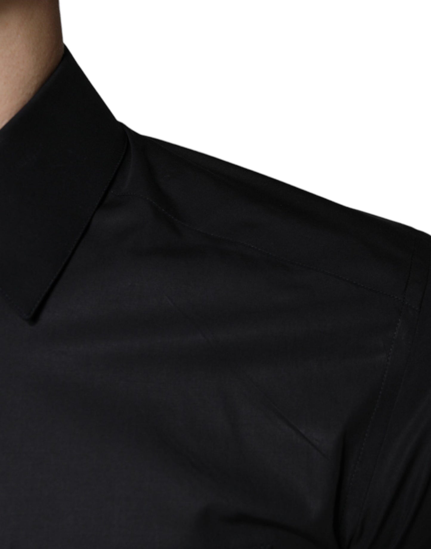 Black Cotton Stretch Dress GOLD Formal Shirt-Dolce & Gabbana-LabelTerrace.com