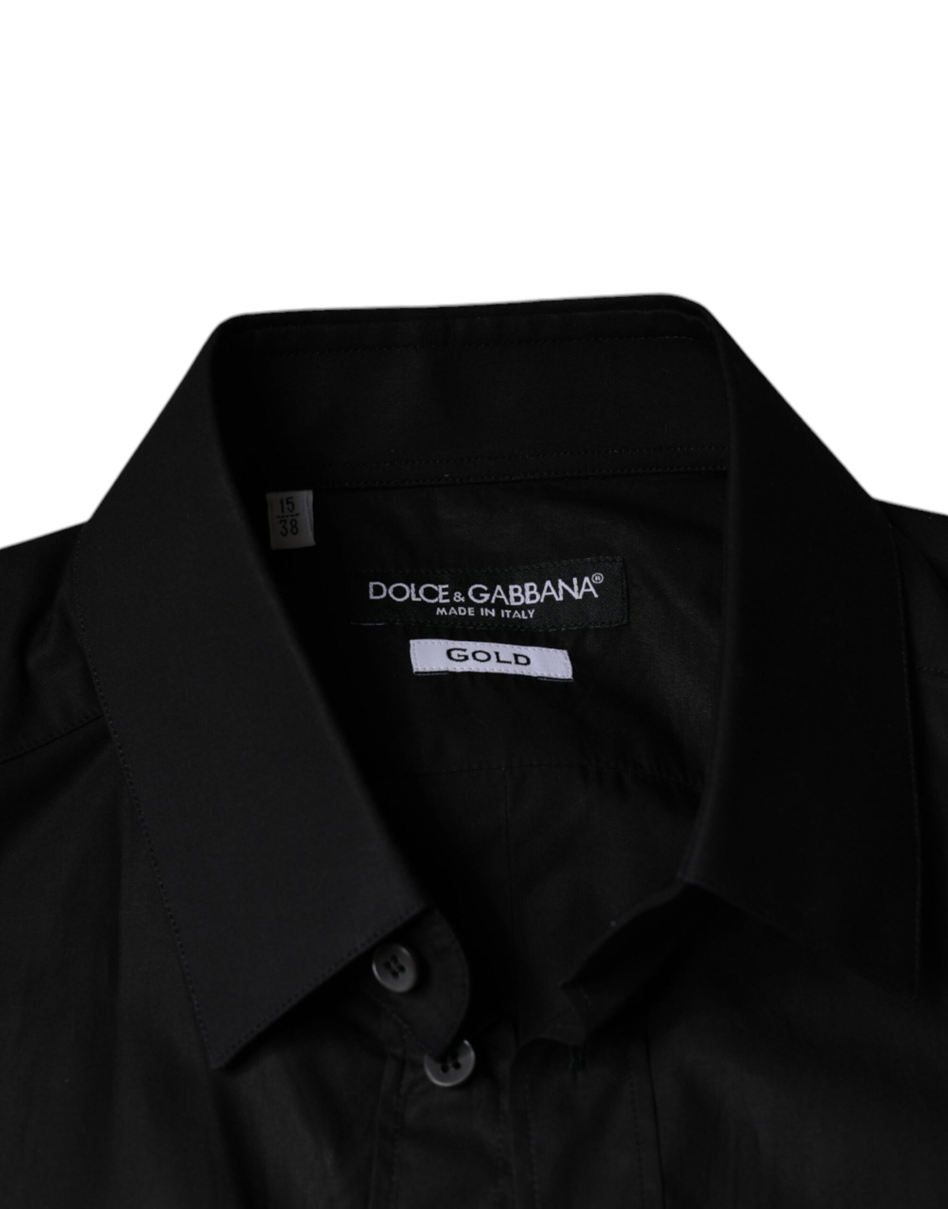 Black Cotton Stretch Dress GOLD Formal Shirt-Dolce & Gabbana-LabelTerrace.com