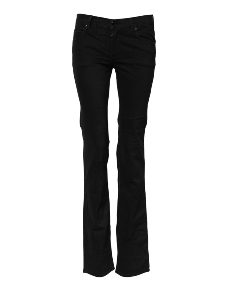 Black Cotton Stretch Flared Bootcut Denim Jeans-Ermanno Scervino-LabelTerrace.com
