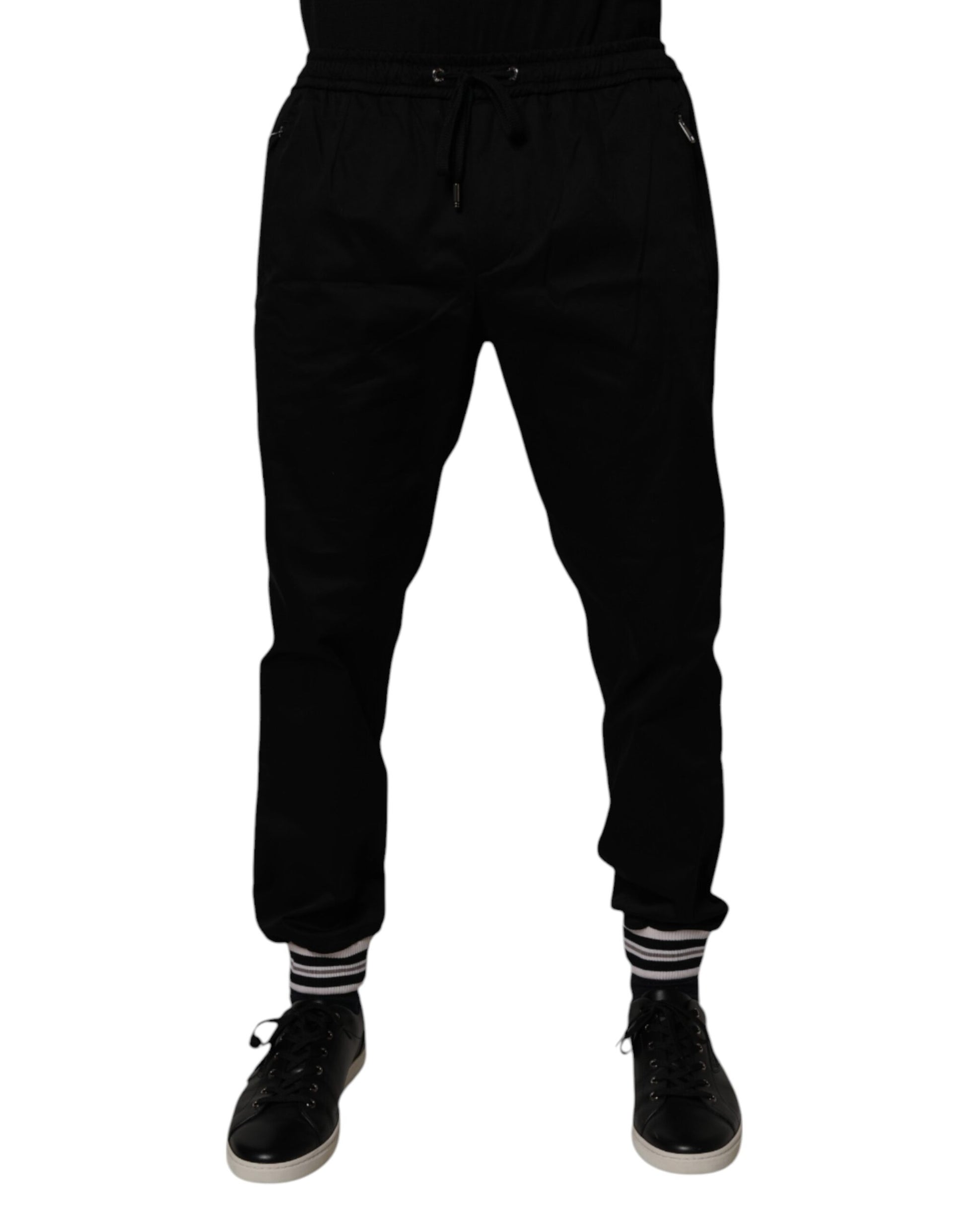 Black Cotton Stretch Jogger Sweatpants Pants-Dolce & Gabbana-LabelTerrace.com