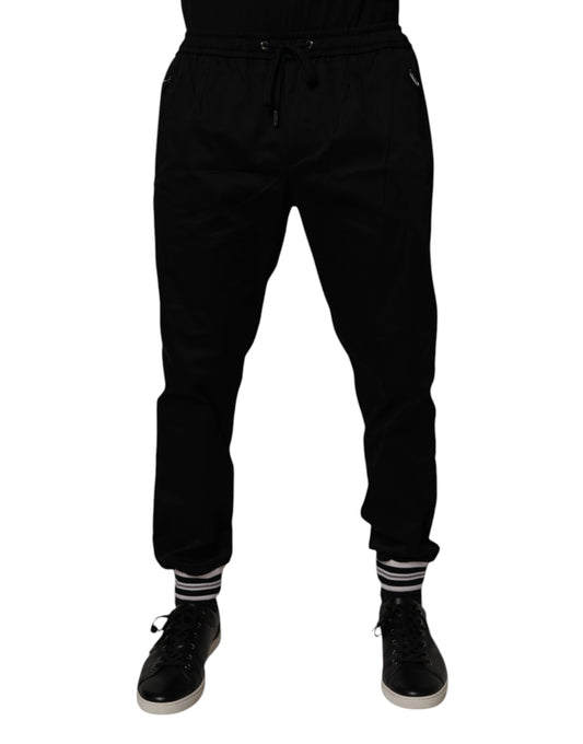 Black Cotton Stretch Jogger Sweatpants Pants-Dolce & Gabbana-LabelTerrace.com