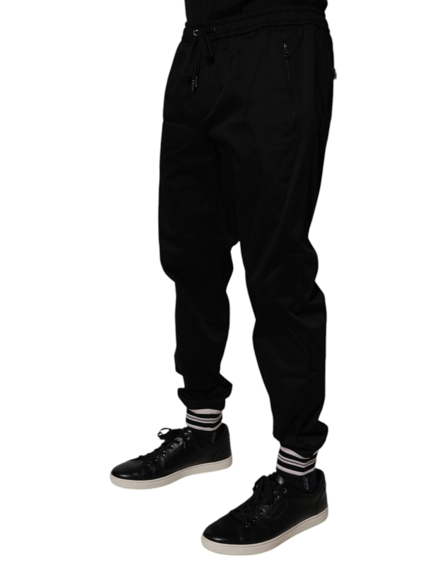 Black Cotton Stretch Jogger Sweatpants Pants-Dolce & Gabbana-LabelTerrace.com