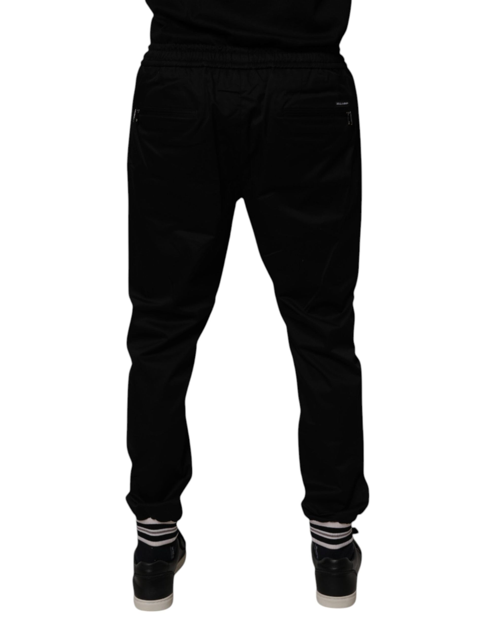Black Cotton Stretch Jogger Sweatpants Pants-Dolce & Gabbana-LabelTerrace.com