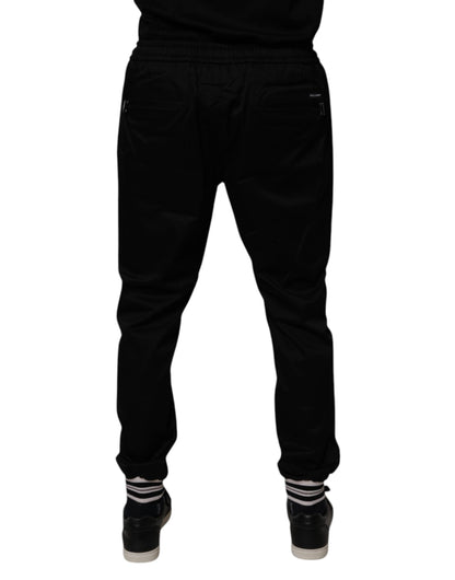 Black Cotton Stretch Jogger Sweatpants Pants-Dolce & Gabbana-LabelTerrace.com
