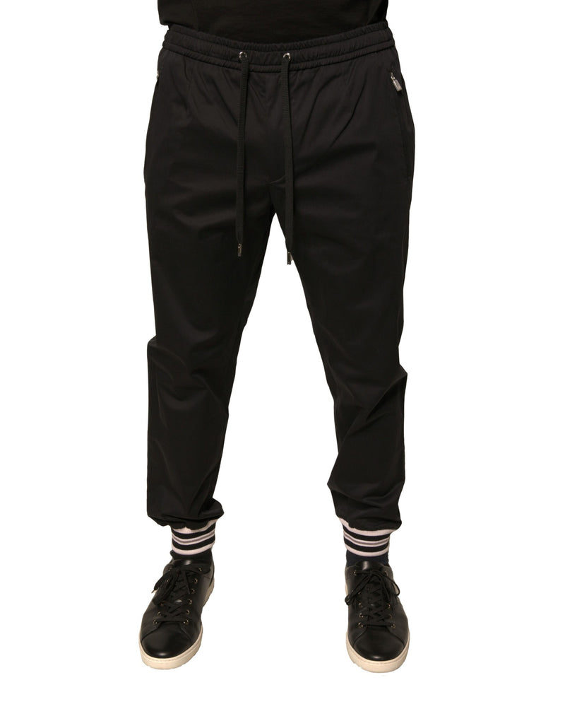 Black Cotton Stretch Jogger Sweatpants Pants-Dolce & Gabbana-LabelTerrace.com
