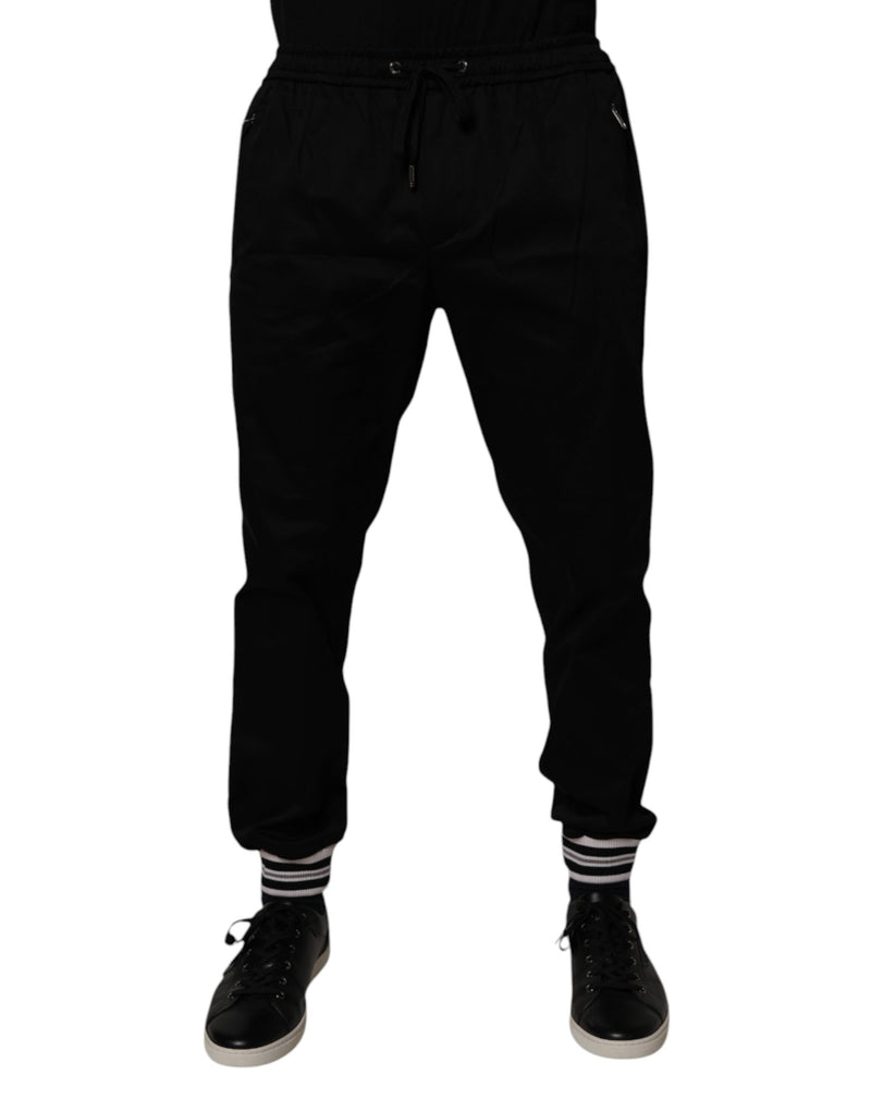 Black Cotton Stretch Jogger Sweatpants Pants-Dolce & Gabbana-LabelTerrace.com