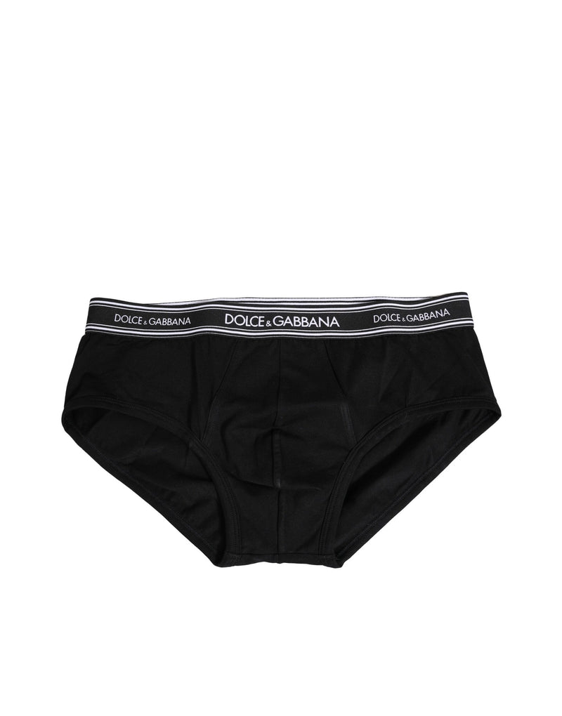 Black Cotton Stretch Logo Print Brief Underwear-Dolce & Gabbana-LabelTerrace.com