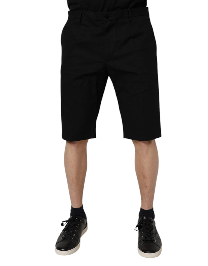 Black Cotton Stretch Mid Waist Bermuda Shorts-Dolce & Gabbana-LabelTerrace.com
