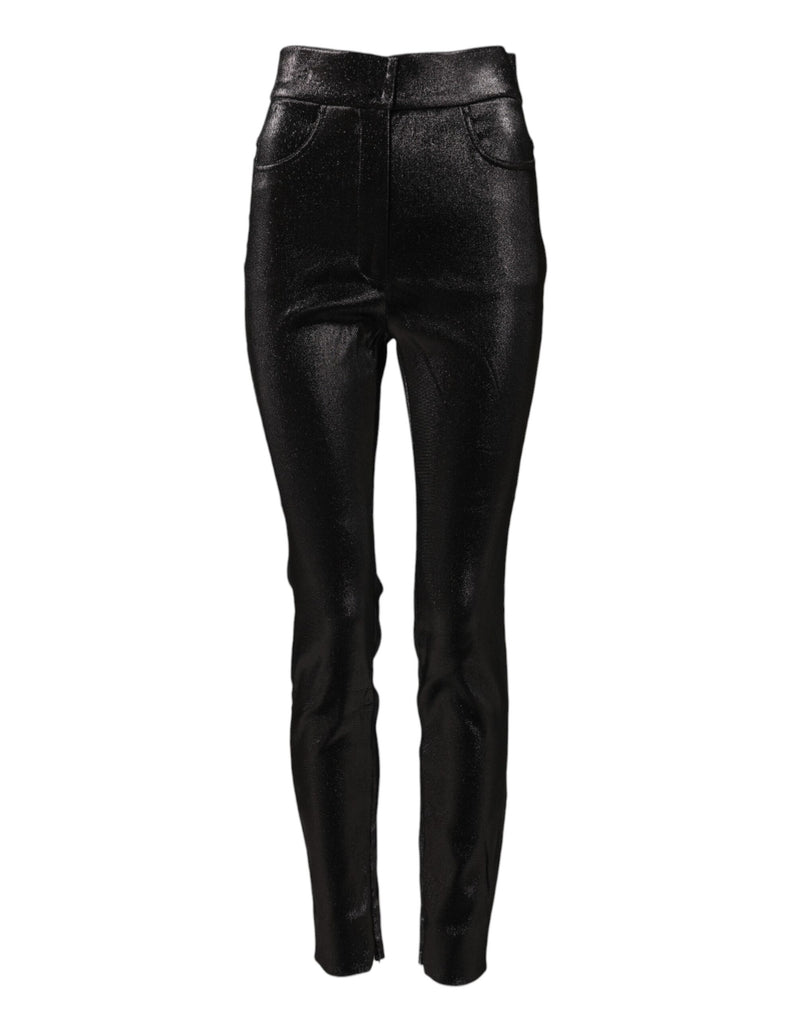 Black Cotton Stretch Silver Lurex Thread Pants-Dolce & Gabbana-LabelTerrace.com