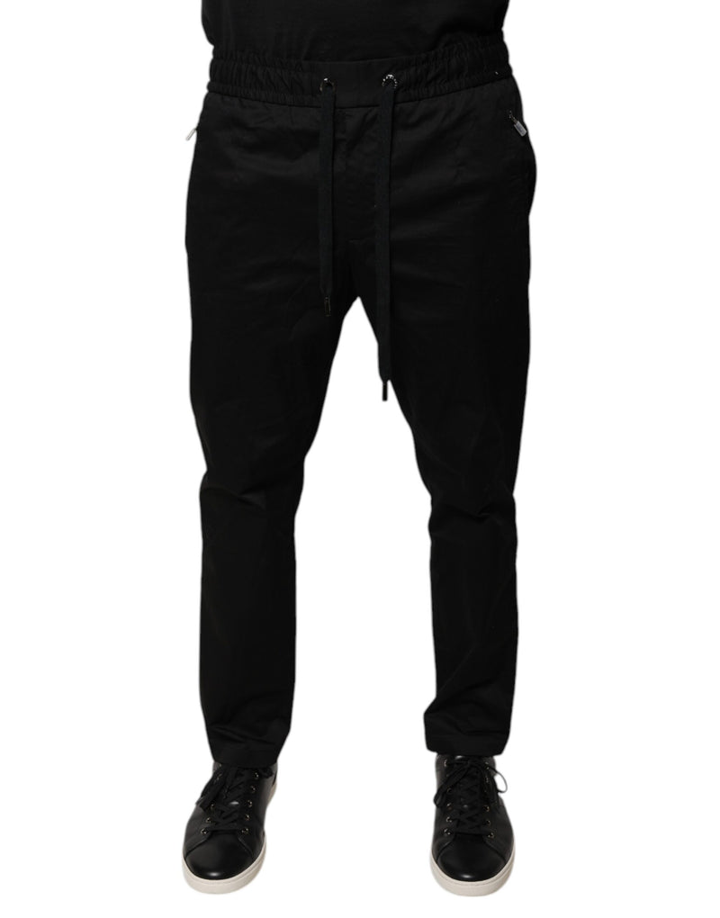 Black Cotton Stretch Skinny Sweatpants Pants-Dolce & Gabbana-LabelTerrace.com