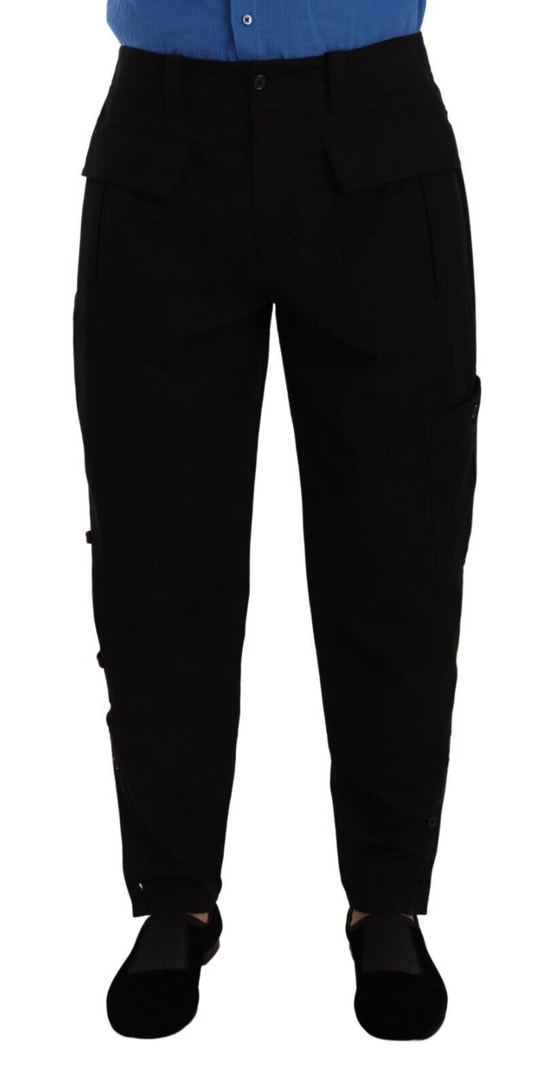 Black Cotton Stretch Tapered Cargo Pants-Dolce & Gabbana-LabelTerrace.com