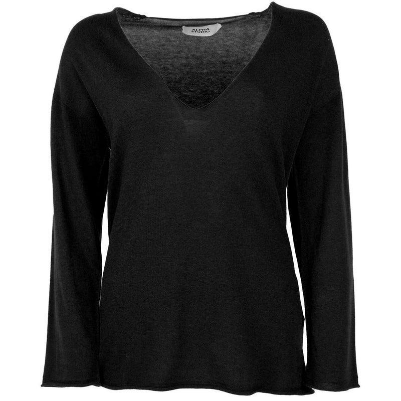 Black Cotton Sweater-Alpha Studio-LabelTerrace.com