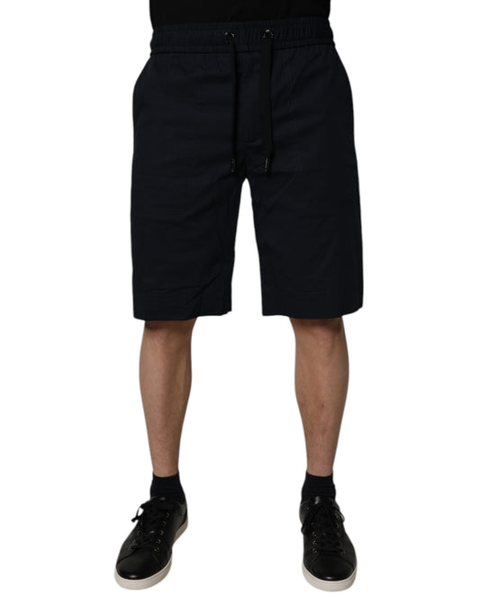 Black Cotton Sweatshorts Men Bermuda Shorts-Dolce & Gabbana-LabelTerrace.com