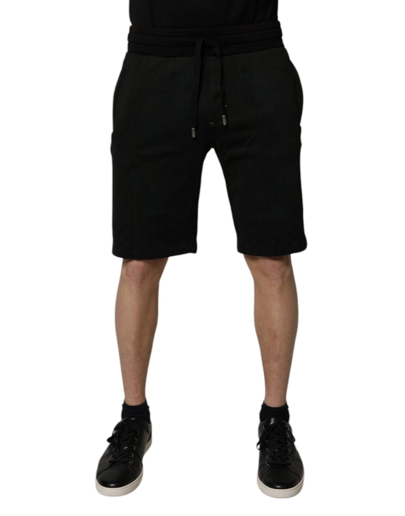 Black Cotton Sweatshorts Men Bermuda Shorts-Dolce & Gabbana-LabelTerrace.com