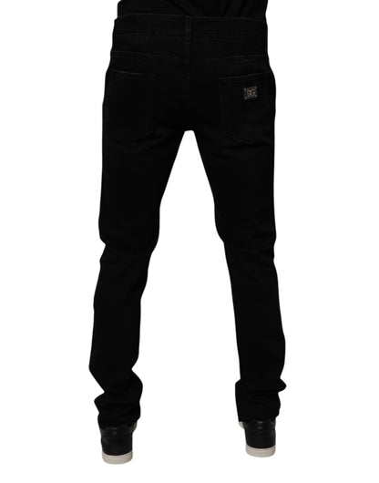 Black Cotton Tattered Skinny Men Denim Jeans-Dolce & Gabbana-LabelTerrace.com