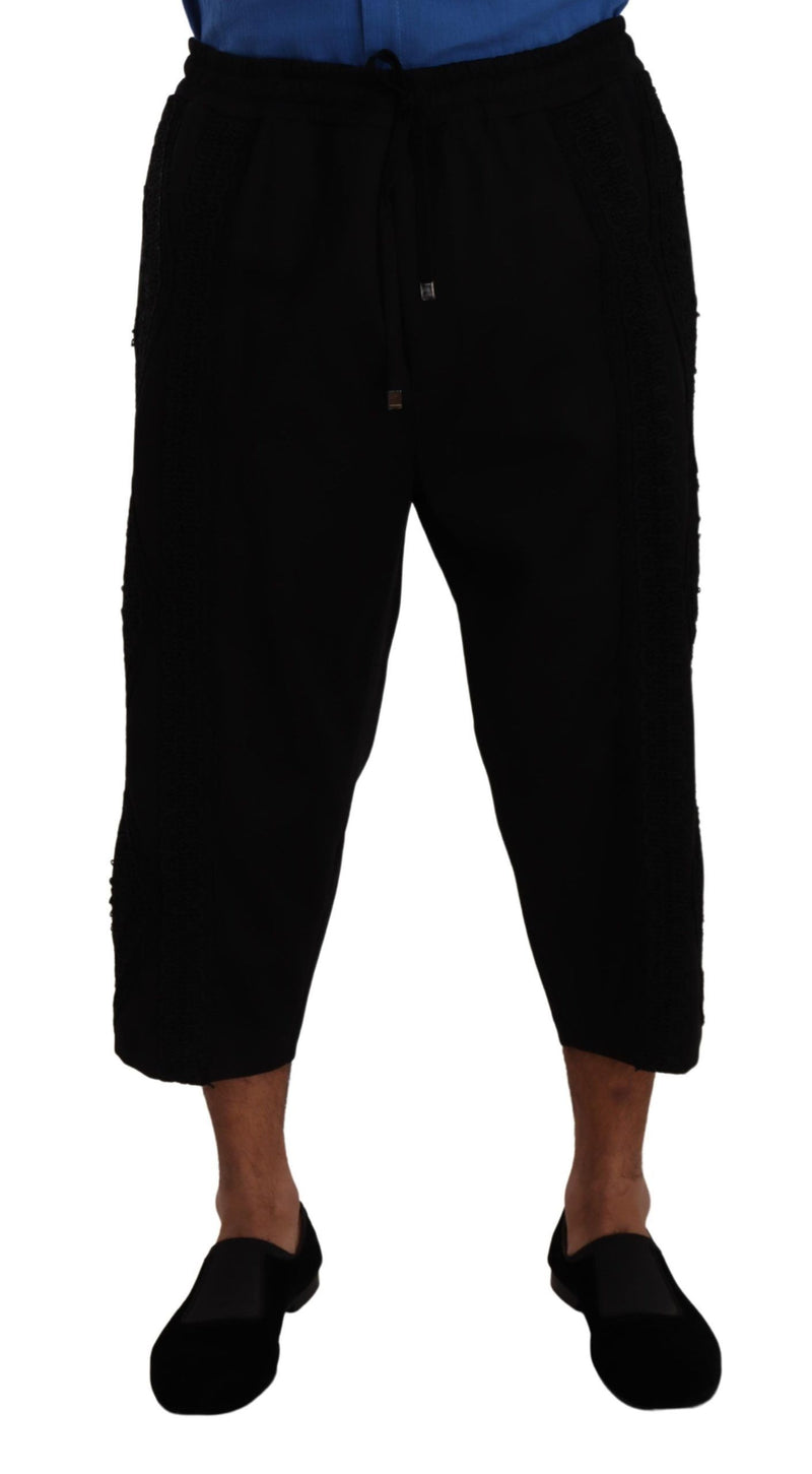 Black Cotton Torero Sweatpants Shorts Pants-Dolce & Gabbana-LabelTerrace.com
