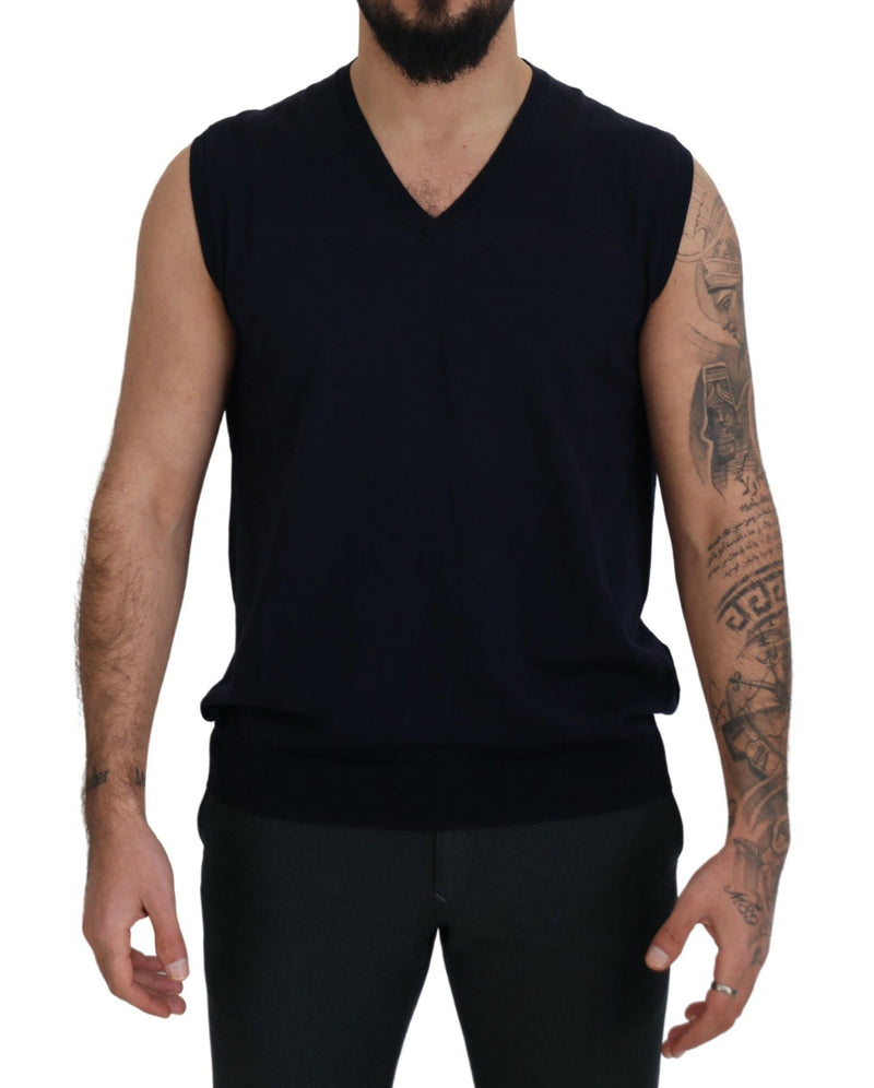 Black Cotton V-neck Sleeveless Tank T-shirt-Paolo Pecora Milano-LabelTerrace.com