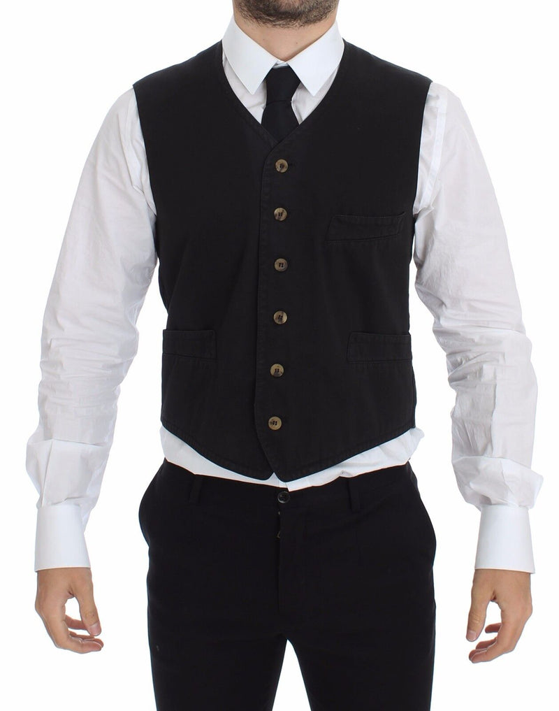 Black Cotton Viscose Dress Vest Blazer-Dolce & Gabbana-LabelTerrace.com